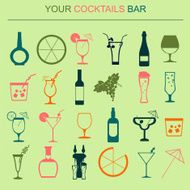 Alcohol drinks icons 16 flat icons set