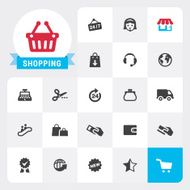Shopping icons and label