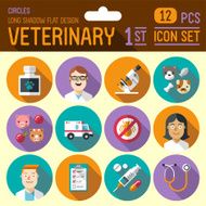 Veterinary flat long shadow design circle 1st icon set Vector