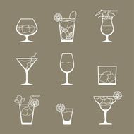 Alcohol drinks and cocktails icon set in flat design style