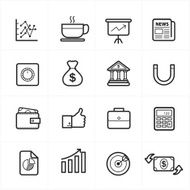 Flat Line Icons For Business and Finance Vector Illustration