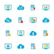 Flat hosting server database network and cloud computing icons
