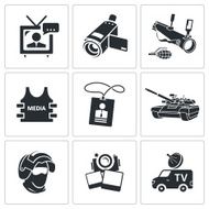 Media broadcasting from a war zone Icons set