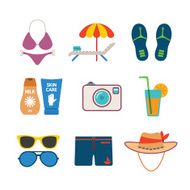 Set of vector colorful beach vacations icons in flat style