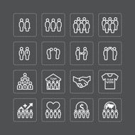 team and business silhouette icons flat line design vector set