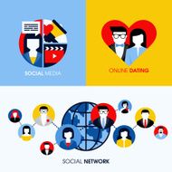 Social network social media and online dating modern flat concepts