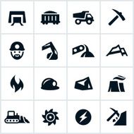 Black and white set of coal mining icons