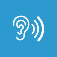 ear icon isolated white on the blue background