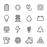 Flat Line Icons For Environment and Ecology Vector Illustration