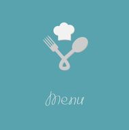 Fork spoon node and chef hat menu card Flat design