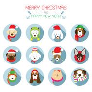 Flat Icons Set Christmas Various Dog Breeds