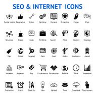 Set of silhouetted SEO and internet icons