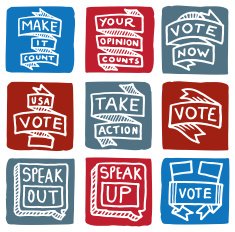 Voting opinion and election icon block icons set