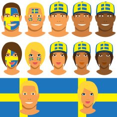 Swedish fans patriot with flag of Sweden