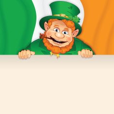 Leprechaun over Ireland Flag Vector Background