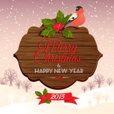 Christmas signboard with holly berry and bullfinch