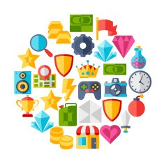 Background with game icons in flat design style N4