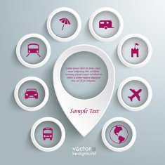 White Location Marker 8 Circles With Travel Icons