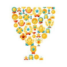 Background with trophy and awards in flat design style N2