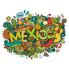 Mexico hand lettering and doodles elements background N2