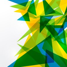 Green blue and yellow triangles on white