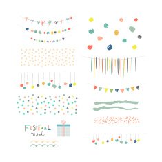 Collection of Hand Drawn Garlands Party Banners and decor elements