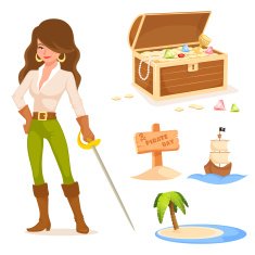 set of cute illustrations related to pirates