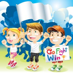 Group Kids Cheering with flag N2