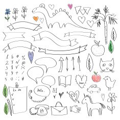 Set of funny sketches black contour on a white background N2