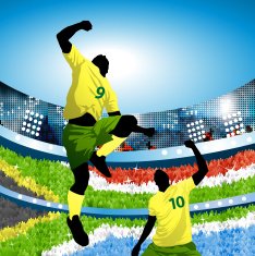 South african soccer players celebrating at home