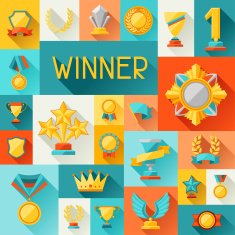 Background with trophy and awards in flat design style N5
