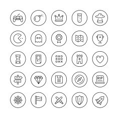 Classic game thin line icons set