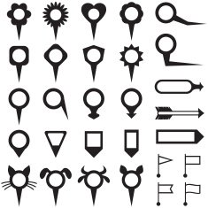 Set of figured map pointers and arrow