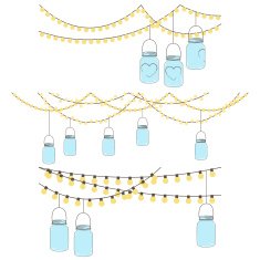Vector Set of Hanging Glass Jar Lights and Bunting N3