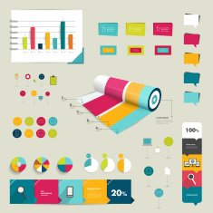 Collection of colorful flat and 3D infographic elements