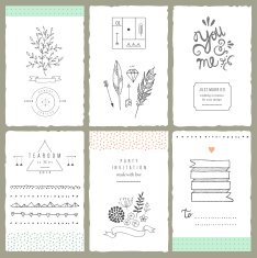 Hand drawn collection of romantic invitations Wedding bridal birthday Vector