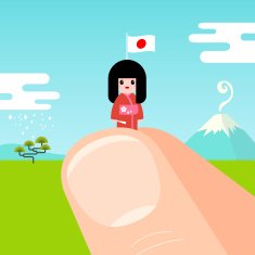 Japanese bijin girl bonsai Fuji mountain scene