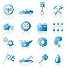 Auto service and repair icons - blue gray
