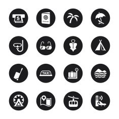 Travel and Vacation Icons Set 2 - Black Circle Series