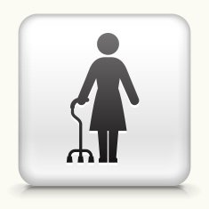 Square Button with Woman Holding a Cane