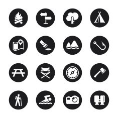 Camping and Outdoors Icons - Black Circle Series
