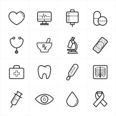 Flat Line Icons For Medical and Health Vector Illustration