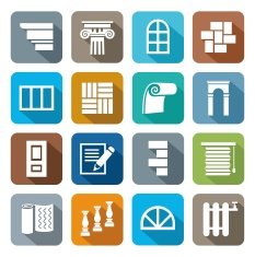 Colored flat icons construction repair finishing materials