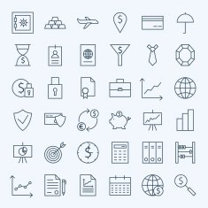 Line Money Finance and Banking Icons Set