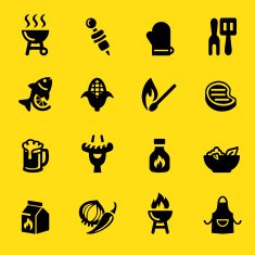 Barbecue Grill Yellow Silhouette icons