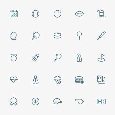 25 sport and fitness line icons