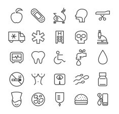 Thin Line Medical Icons on White Background