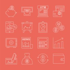 financial line icon set