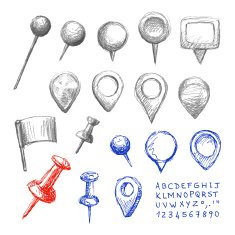 Set of hand drawn map pointers N4