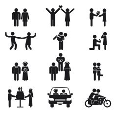 Relationship and wedding people icon set